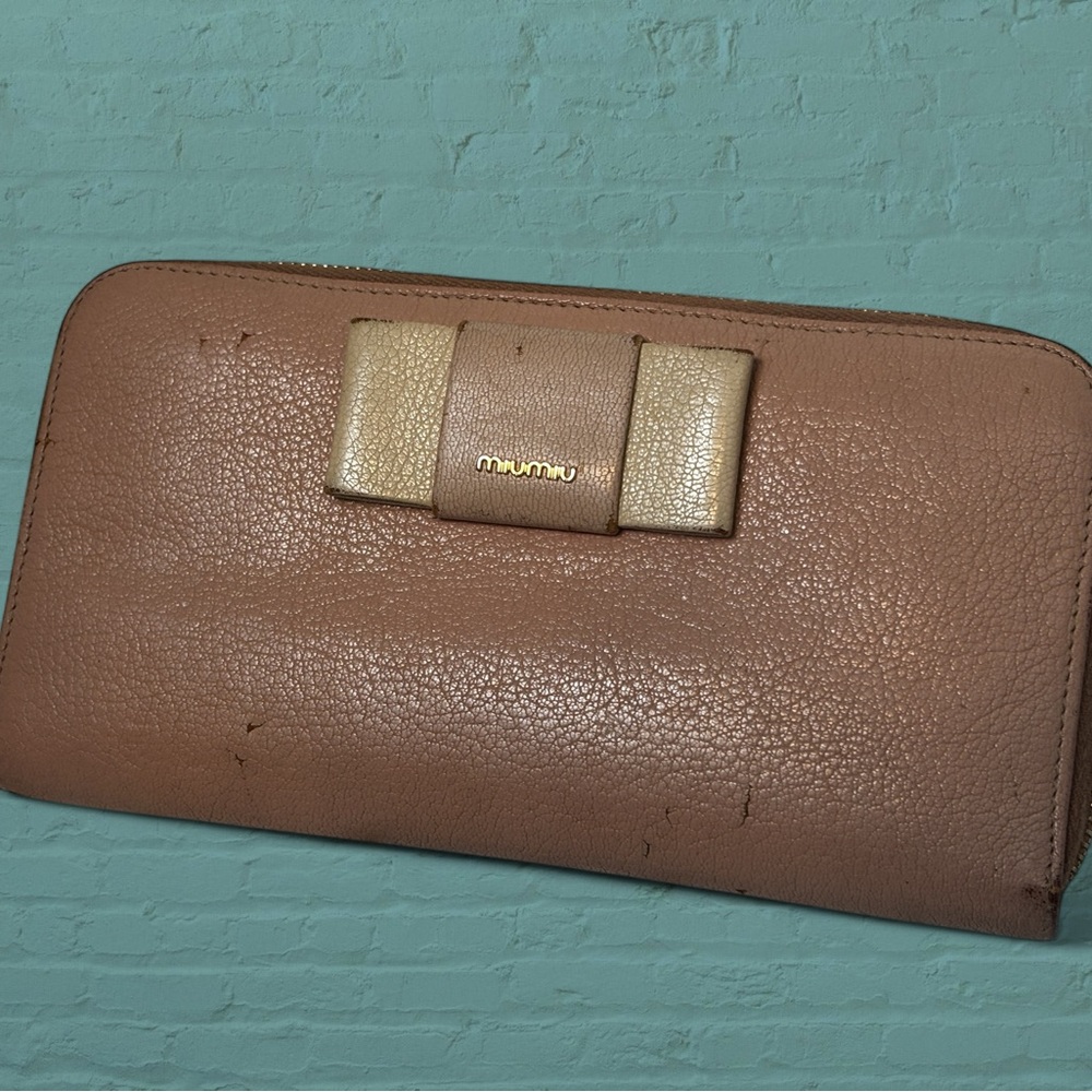 Miu Miu Long Authentic Vintage Bow Wallet Leather balletcore Pink tan 5M…